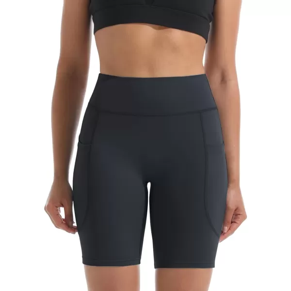 NELEUS Womens High Waist Yoga Shorts Tummy Control Workout Running Compression Shorts with Pocket9119 BlackGreyPink3 Pack