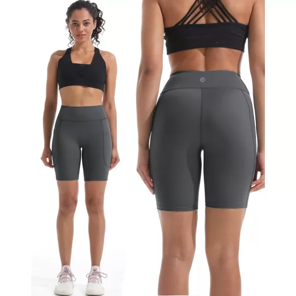 NELEUS Womens High Waist Yoga Shorts Tummy Control Workout Running Compression Shorts with Pocket9119 BlackGreyPink3 Pack
