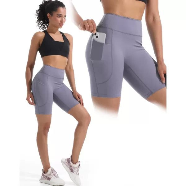 NELEUS Womens High Waist Yoga Shorts Tummy Control Workout Running Compression Shorts with Pocket9119 BlackGreyPurple3 Pack