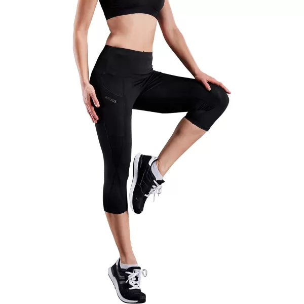 NELEUS Womens Tummy Control High Waist Capri Running Leggings Yoga Pants with Pocket9027 BlackBlack2 Pack