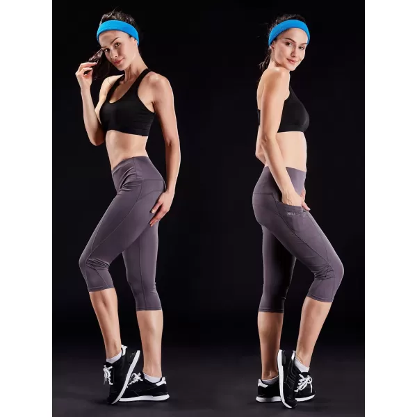 NELEUS Womens Tummy Control High Waist Capri Running Leggings Yoga Pants with Pocket9027 BlackGreyBlue3 Pack