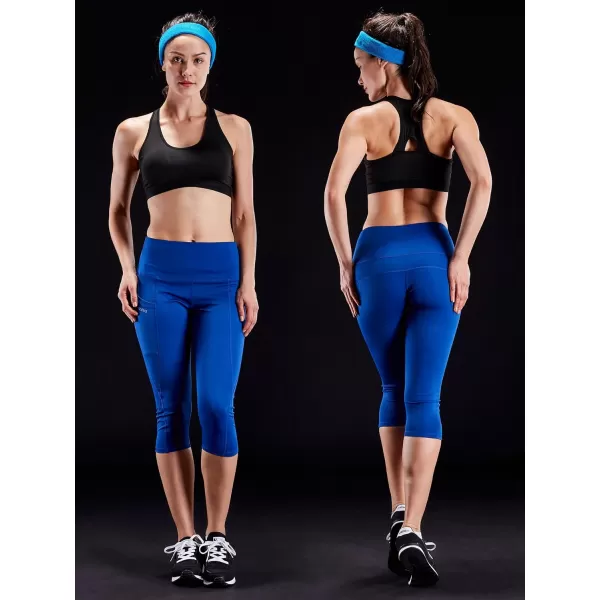NELEUS Womens Tummy Control High Waist Capri Running Leggings Yoga Pants with Pocket9027 BurgundyBlueRose Red3 Pack