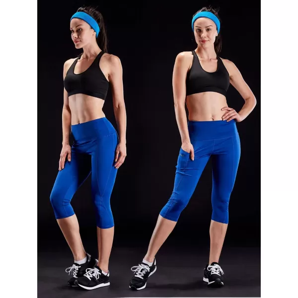 NELEUS Womens Tummy Control High Waist Capri Running Leggings Yoga Pants with Pocket9027 BurgundyBlueRose Red3 Pack