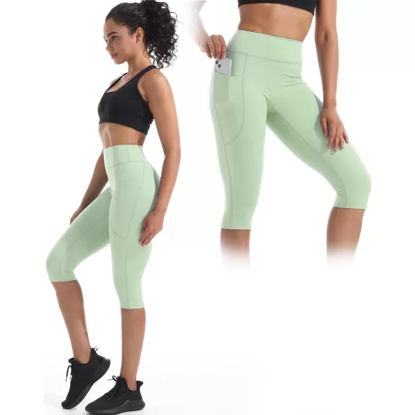 NELEUS Womens Tummy Control High Waist Capri Running Leggings Yoga Pants with Pocket9120 BlackGreyLight Green3 Pack