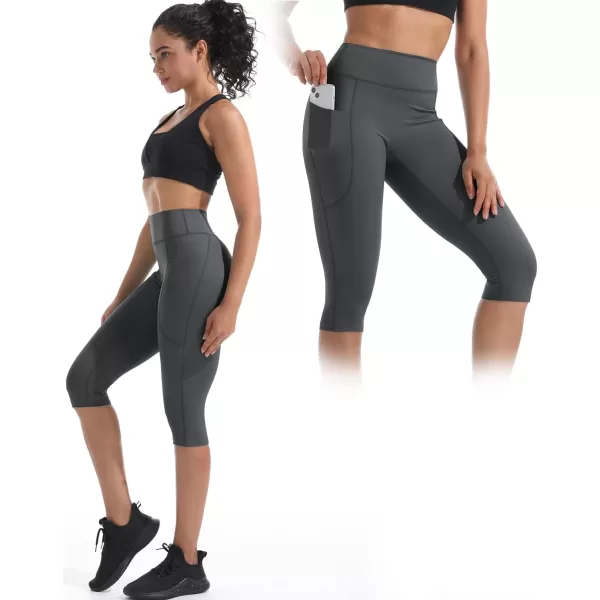 NELEUS Womens Tummy Control High Waist Capri Running Leggings Yoga Pants with Pocket9120 BlackGreyLight Green3 Pack