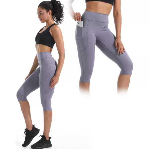 NELEUS Womens Tummy Control High Waist Capri Running Leggings Yoga Pants with Pocket9120 BlackGreyPurple3 Pack