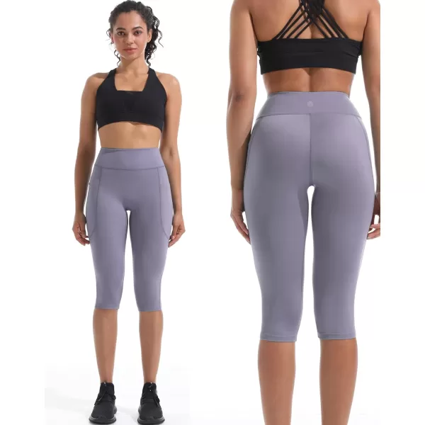 NELEUS Womens Tummy Control High Waist Capri Running Leggings Yoga Pants with Pocket9120 BlackGreyPurple3 Pack