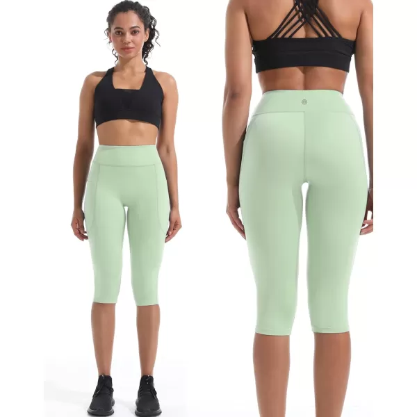 NELEUS Womens Tummy Control High Waist Capri Running Leggings Yoga Pants with Pocket9120 PinkLight Green2 Pack