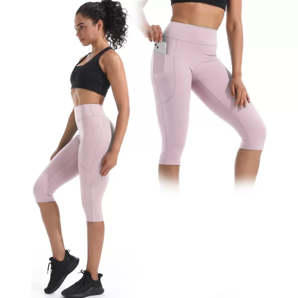 NELEUS Womens Tummy Control High Waist Capri Running Leggings Yoga Pants with Pocket9120 PinkLight Green2 Pack