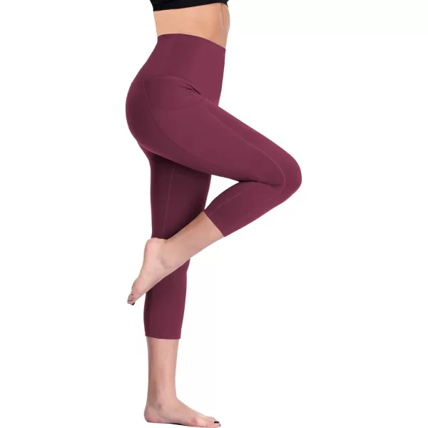 NELEUS Womens Tummy Control High Waist Capri Running Leggings Yoga Pants with PocketZ109 BlackBlueBurgundy3 Pack