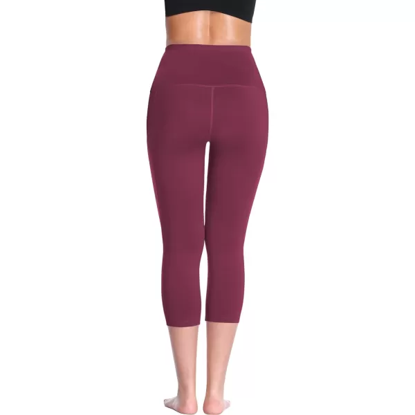 NELEUS Womens Tummy Control High Waist Capri Running Leggings Yoga Pants with PocketZ109 BlackBlueBurgundy3 Pack