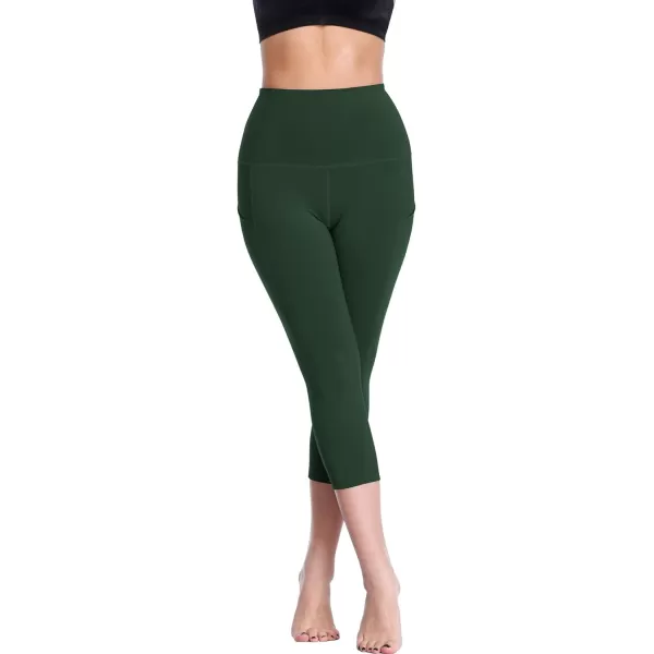 NELEUS Womens Tummy Control High Waist Capri Running Leggings Yoga Pants with PocketZ109 BlackGreyDark Green3 Pack