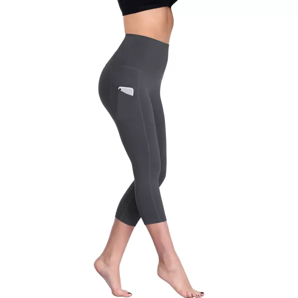 NELEUS Womens Tummy Control High Waist Capri Running Leggings Yoga Pants with PocketZ109 BlackGreyNavy3 Pack
