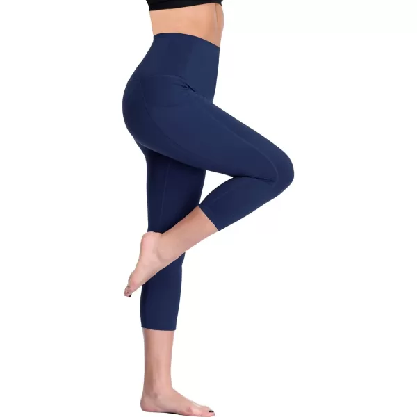 NELEUS Womens Tummy Control High Waist Capri Running Leggings Yoga Pants with PocketZ109 BlackGreyNavy3 Pack