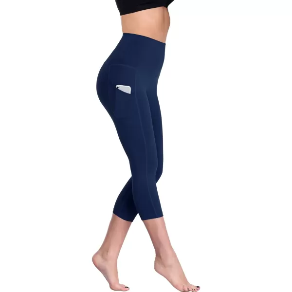 NELEUS Womens Tummy Control High Waist Capri Running Leggings Yoga Pants with PocketZ109 BlackNavy Blue2 Pack