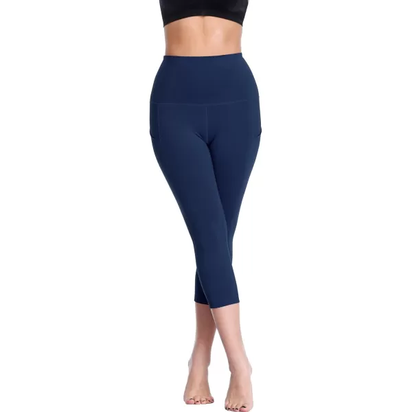 NELEUS Womens Tummy Control High Waist Capri Running Leggings Yoga Pants with PocketZ109 BlackNavy Blue2 Pack