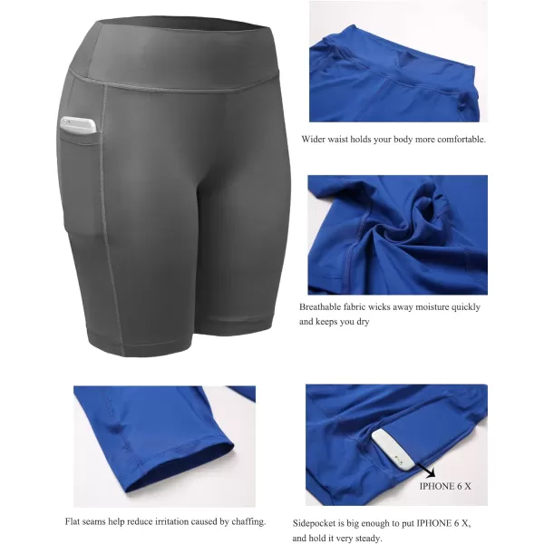 NELEUS Womens Workout Compression Yoga Shorts with Pocket9005 3 PackblackGreyNavy Blue