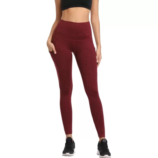 NELEUS Womens Yoga Leggings Tummy Control Workout Running Pants102 Burgundy RedOrange 2 Pack