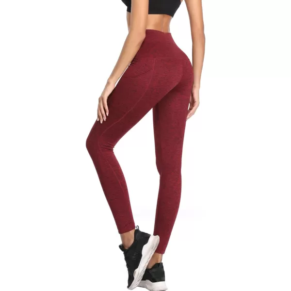 NELEUS Womens Yoga Leggings Tummy Control Workout Running Pants102 Burgundy RedOrange 2 Pack