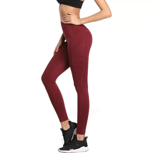 NELEUS Womens Yoga Leggings Tummy Control Workout Running Pants102 Burgundy RedOrange 2 Pack