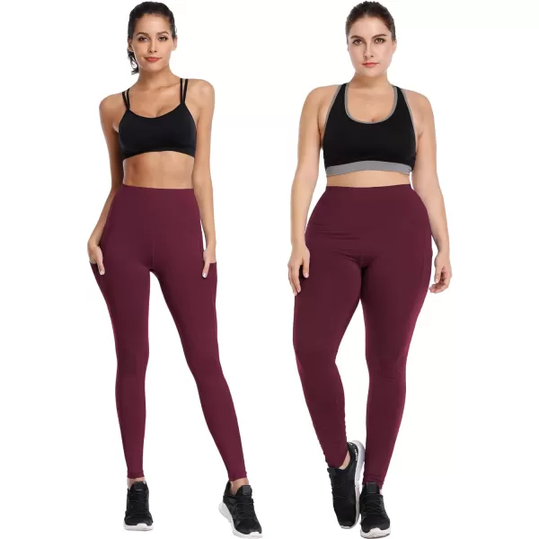 NELEUS Womens Yoga Leggings Tummy Control Workout Running PantsZ103 RedBurgundy2 Pack