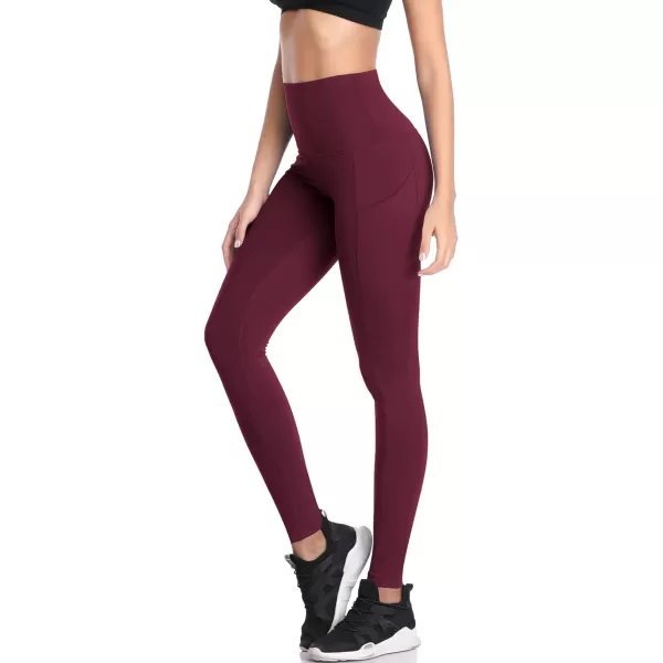 NELEUS Womens Yoga Leggings Tummy Control Workout Running PantsZ103 RedBurgundy2 Pack