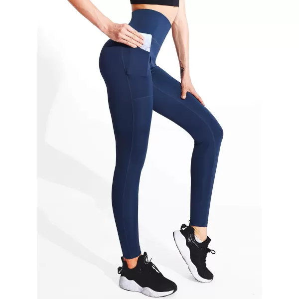 NELEUS Womens Yoga Pant Tummy Control High Waist Running Leggings with Pocket9048 2 PackblackNavy