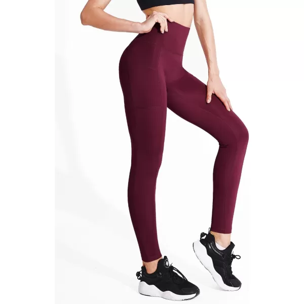 NELEUS Womens Yoga Pant Tummy Control High Waist Running Leggings with Pocket9048 2 PackblackRed