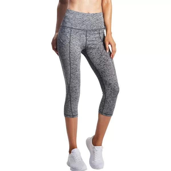 NELEUS Womens Yoga Running Capris Tummy Control High Waist Workout Pants9034 BlackGrey2 Pack