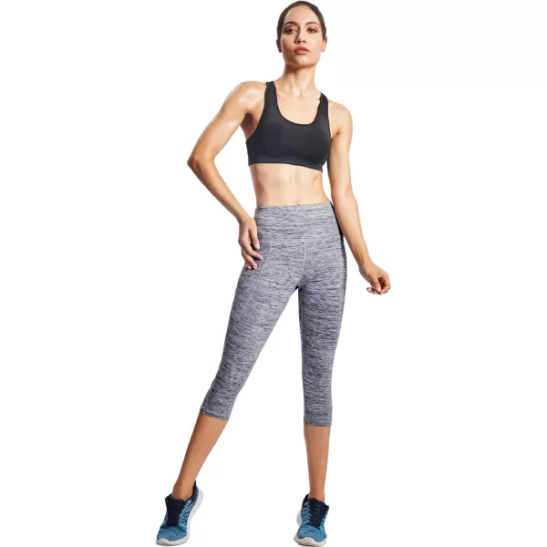 NELEUS Womens Yoga Running Capris Tummy Control High Waist Workout Pants9034 BlackGrey2 Pack