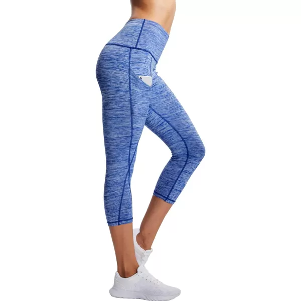 NELEUS Womens Yoga Running Capris Tummy Control High Waist Workout Pants9034 BlueRedBrown3 Pack