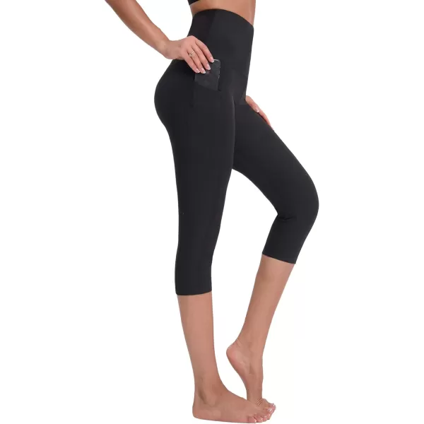 NELEUS Womens Yoga Running Capris Tummy Control High Waist Workout Pants9042 BlackBlack2 Pack