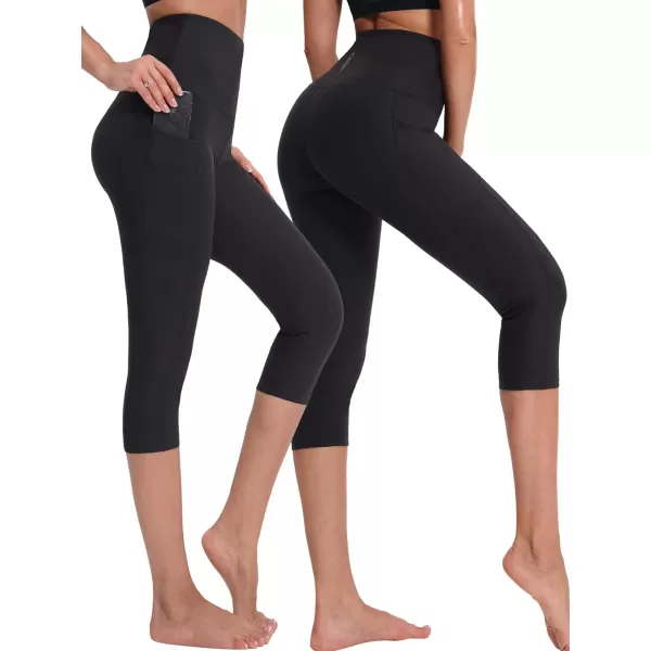 NELEUS Womens Yoga Running Capris Tummy Control High Waist Workout Pants9042 BlackBlue2 Pack