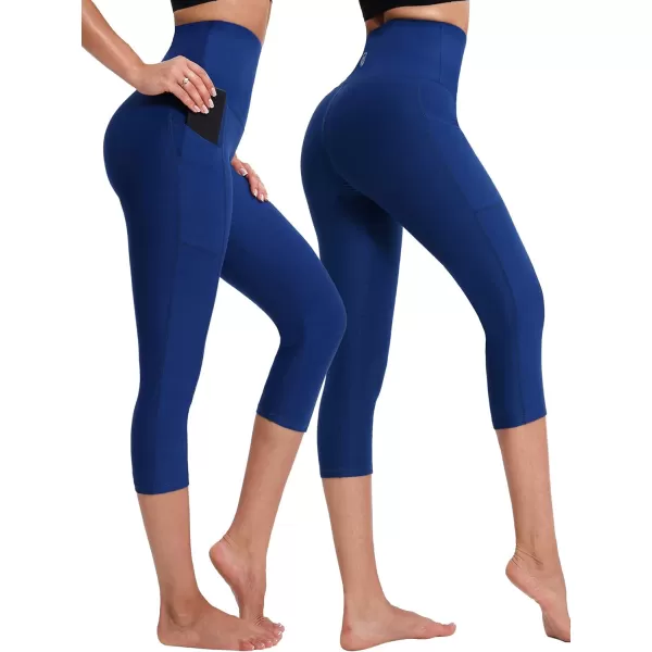 NELEUS Womens Yoga Running Capris Tummy Control High Waist Workout Pants9042 BlackBlue2 Pack