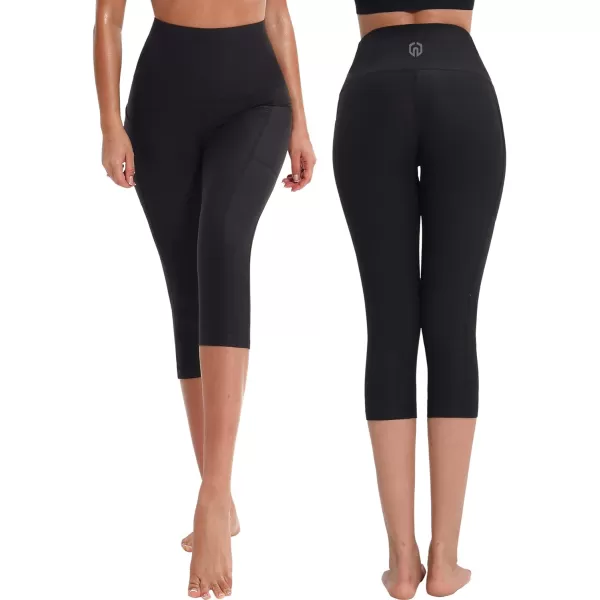 NELEUS Womens Yoga Running Capris Tummy Control High Waist Workout Pants9042 BlackGrey2 Pack