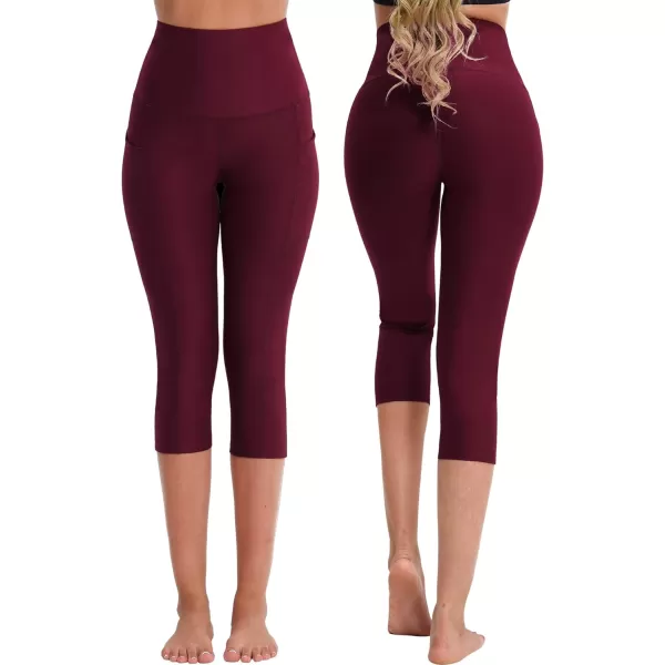 NELEUS Womens Yoga Running Capris Tummy Control High Waist Workout Pants9042 BlackGreyRed3 Pack