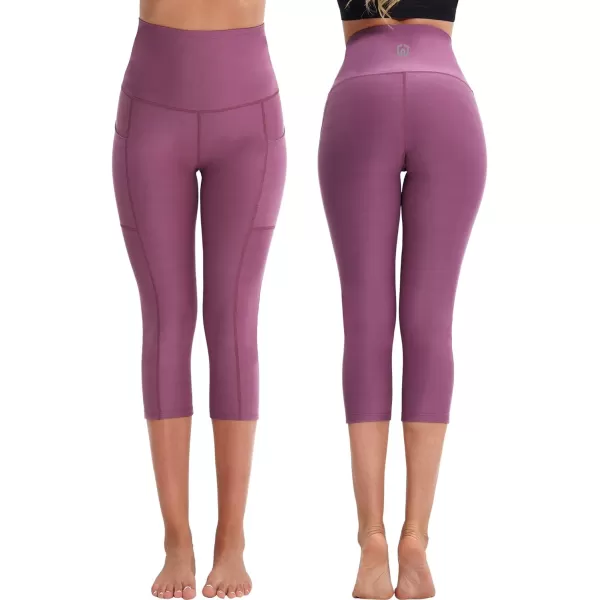 NELEUS Womens Yoga Running Capris Tummy Control High Waist Workout Pants9042 PinkRed2 Pack