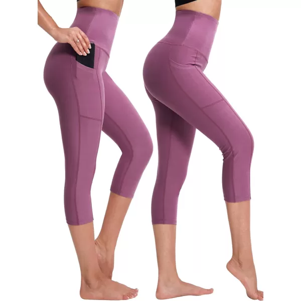 NELEUS Womens Yoga Running Capris Tummy Control High Waist Workout Pants9042 PinkRed2 Pack