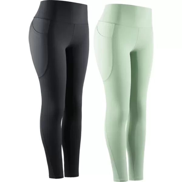 NELEUS High Waist Running Workout Leggings for Yoga with Pockets9069 Yoga Pants 2 PackblackLight Green