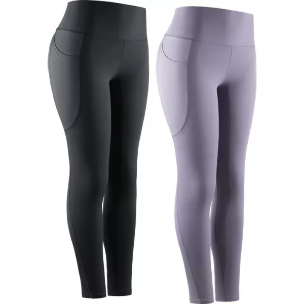 NELEUS High Waist Running Workout Leggings for Yoga with Pockets9069 Yoga Pants 2 PackblackLight Purple