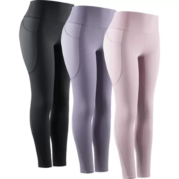 NELEUS High Waist Running Workout Leggings for Yoga with Pockets9069 Yoga Pants 3 PackblackLight PurpleLavender Blush