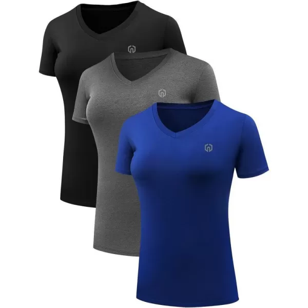 NELEUS Womens 3 Pack Compression Workout Athletic Shirt8016 BlackBlueGrey3 Pack