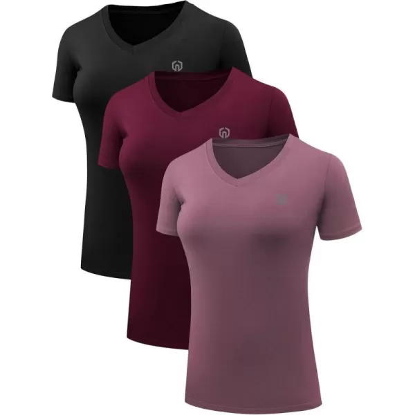 NELEUS Womens 3 Pack Compression Workout Athletic Shirt8016 BlackBurgundyRosy Brown3 Pack