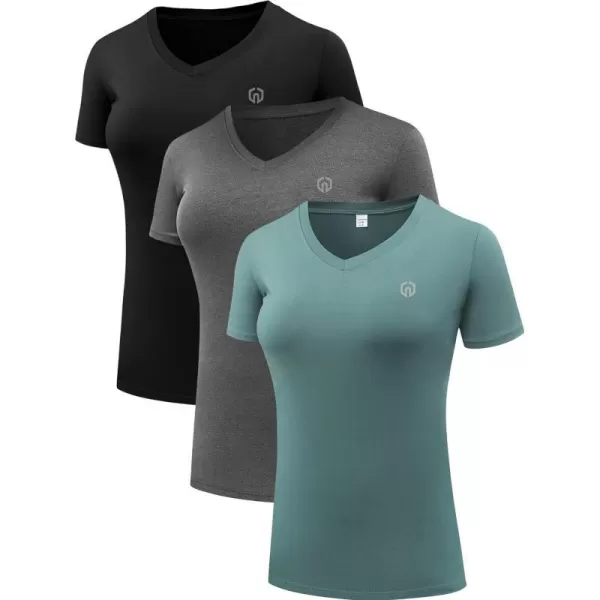 NELEUS Womens 3 Pack Compression Workout Athletic Shirt8016 BlackGreyBlackish Green3 Pack