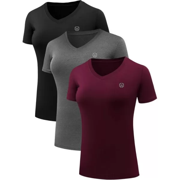 NELEUS Womens 3 Pack Compression Workout Athletic Shirt8016 BlackGreyBurgundy3 Pack