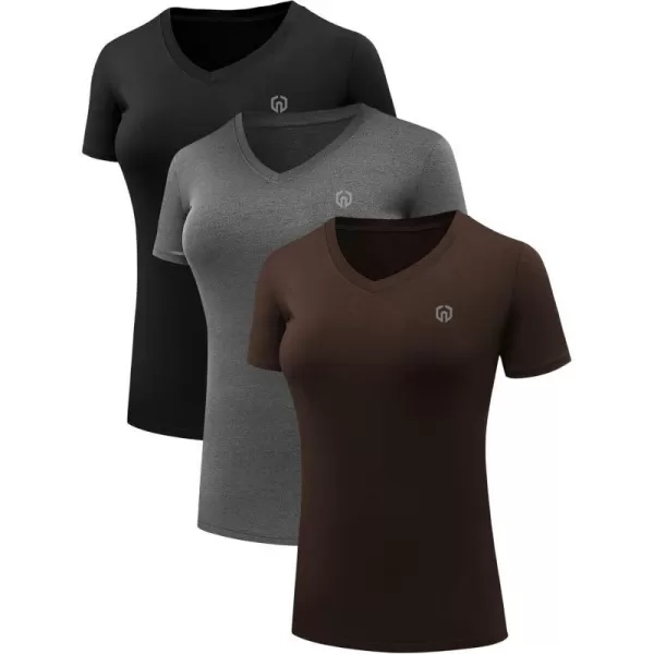 NELEUS Womens 3 Pack Compression Workout Athletic Shirt8016 BlackGreyCoffee3 Pack