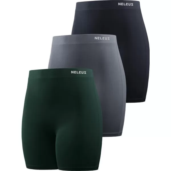 NELEUS Womens 4 Running Short 3 Pack High Waist Yoga Shorts9057 BlackGreyDark Green