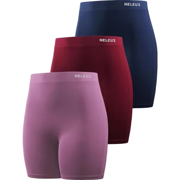 NELEUS Womens 4 Running Short 3 Pack High Waist Yoga Shorts9057 PinkNavy BlueRed