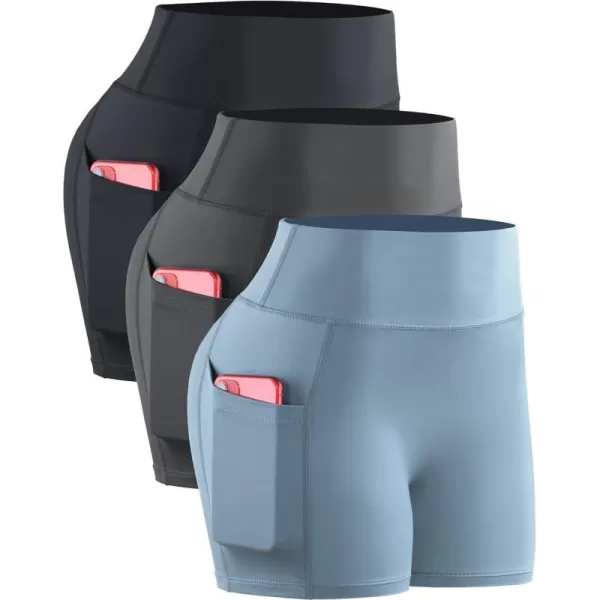 NELEUS Womens 4 Running Short 3 Pack High Waist Yoga Shorts9118 BlackGreyLight Blue3 Pack