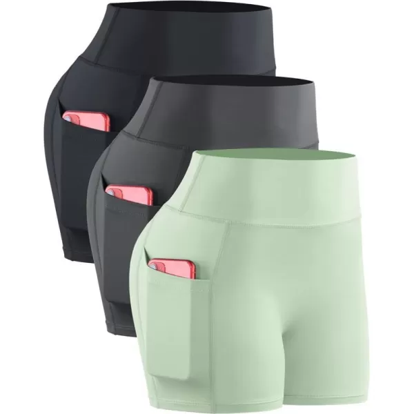 NELEUS Womens 4 Running Short 3 Pack High Waist Yoga Shorts9118 BlackGreyLight Green3 Pack